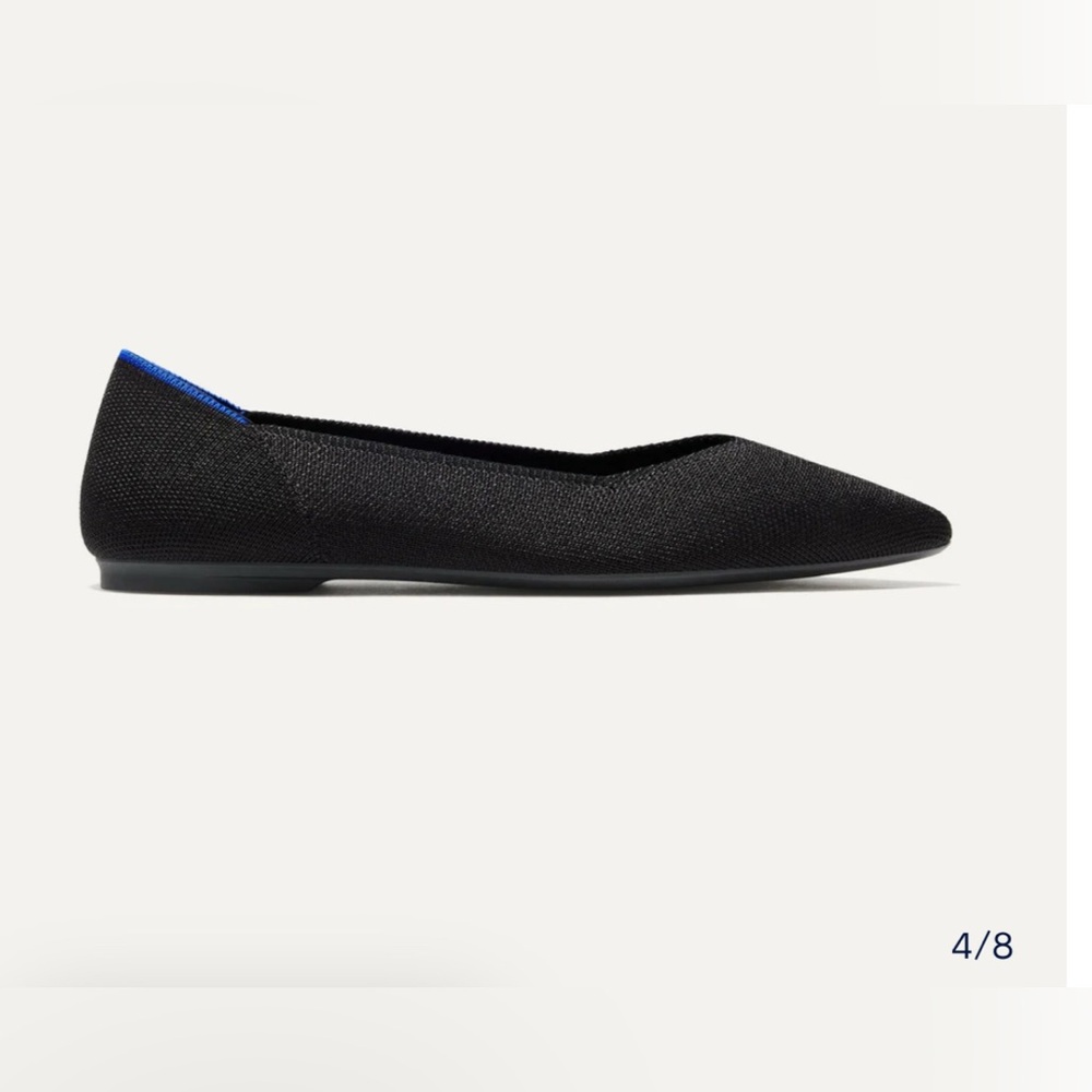Rothy's The Point II Pointed Flats in Black with Blue Trim - Picture 2 of 5